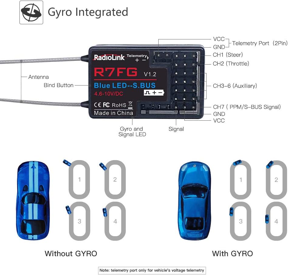 6CH RC Transmitter and Receiver 2.4g Gyro Telemetry Remote Controller E304
