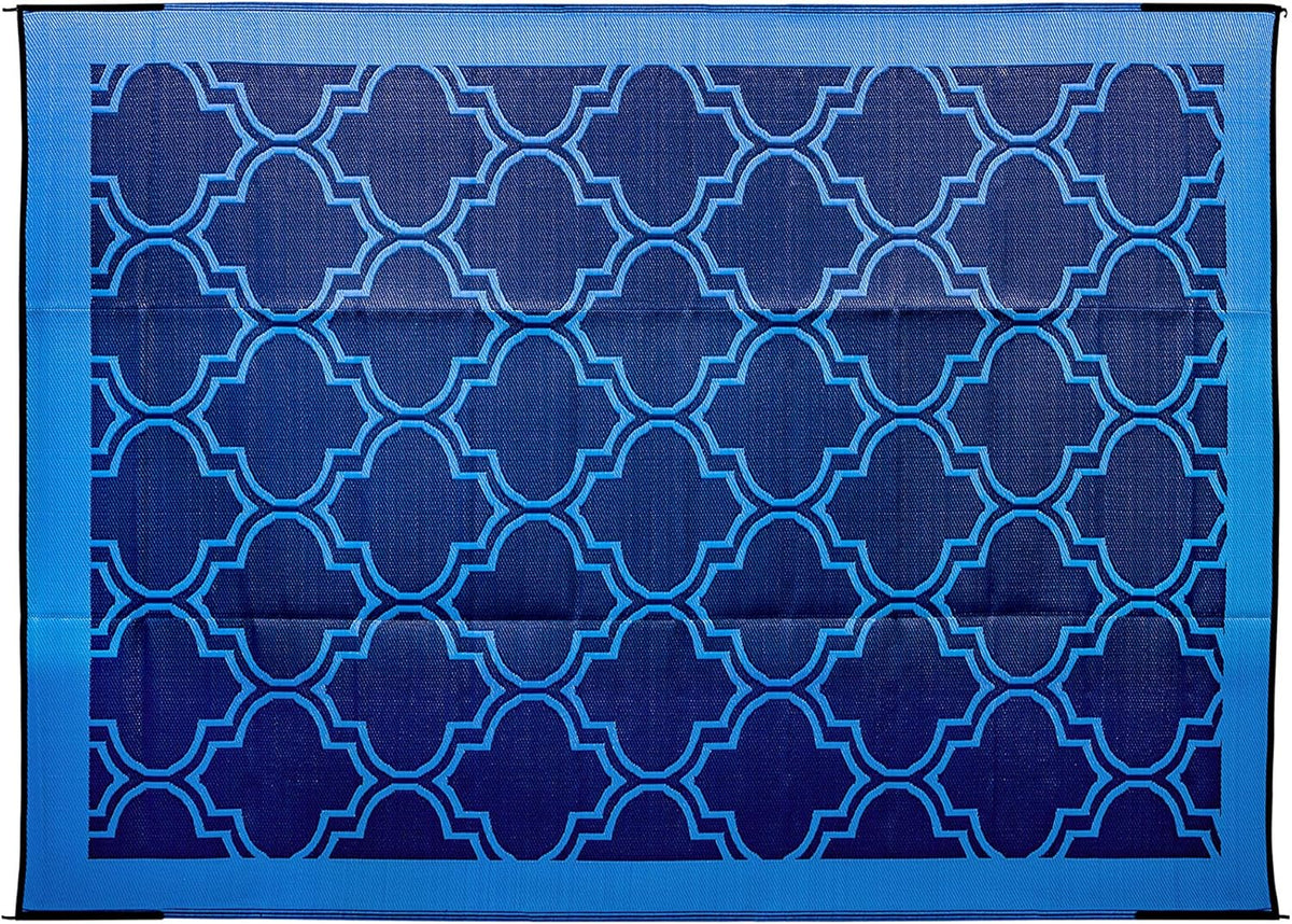 Large Reversible Outdoor Patio Mat (9' x 12', Lattice Blue Design) W8698