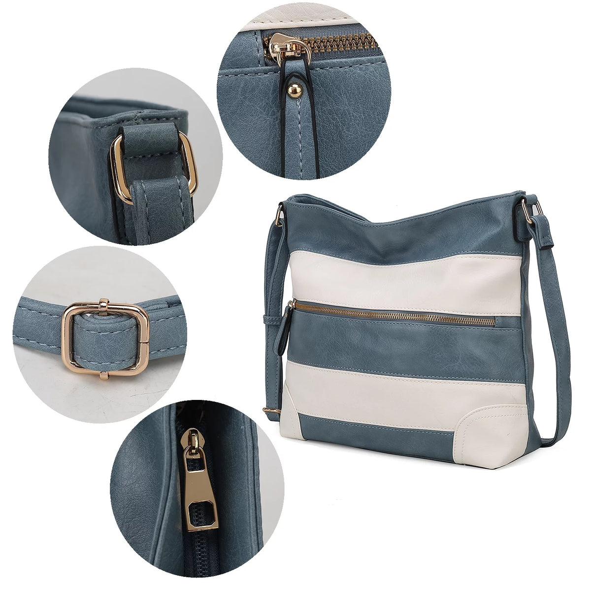 Black Striped Vegan Leather Shoulder Handbag Z356684