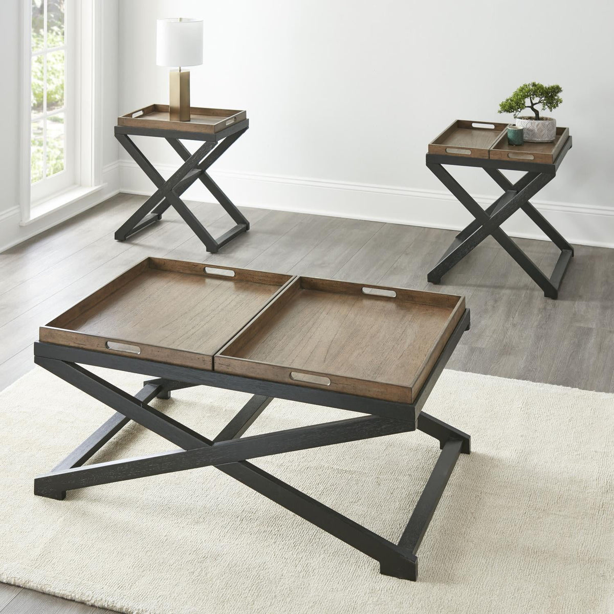 Walnut and Ebony Solid Wood Chairside Table Q805639