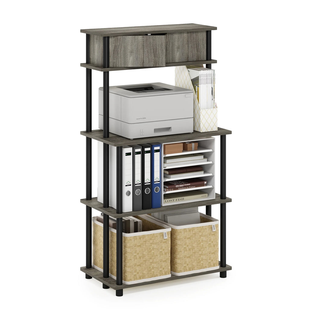 French Oak Grey/Black Printer Stand with Top Cabinet E89994