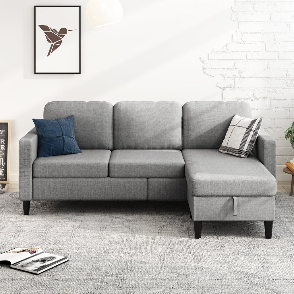 Beige Linen Sectional Sofa with Storage Ottoman G128464