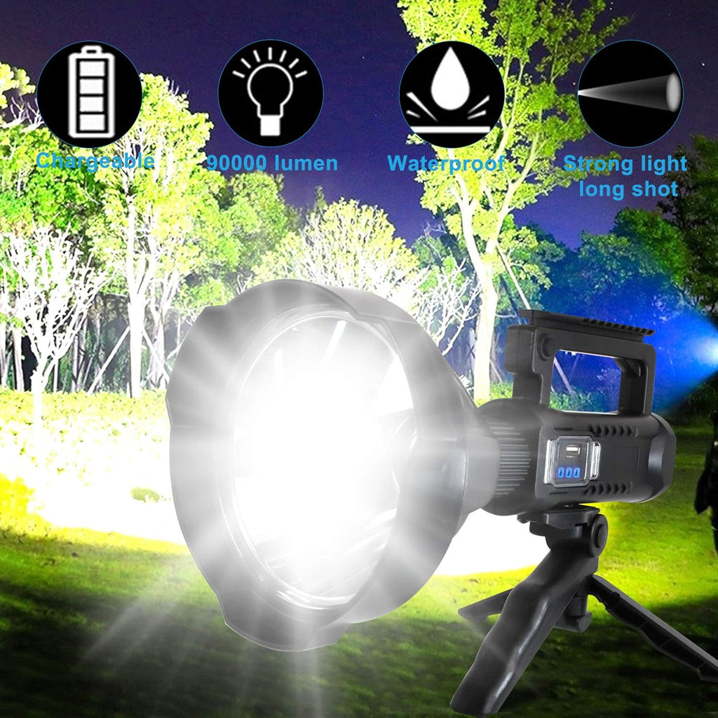 Rechargeable LED Spotlight Flashlight 90000 Lumens with Tripod G912