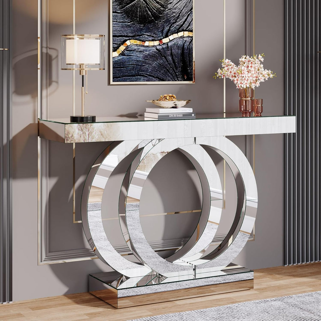43.3-Inch Mirrored Console Table with Thickened Mirror Finish Tabletop C177526
