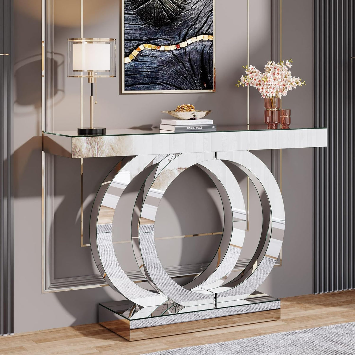 43.3-Inch Mirrored Console Table with Thickened Mirror Finish Tabletop C177526