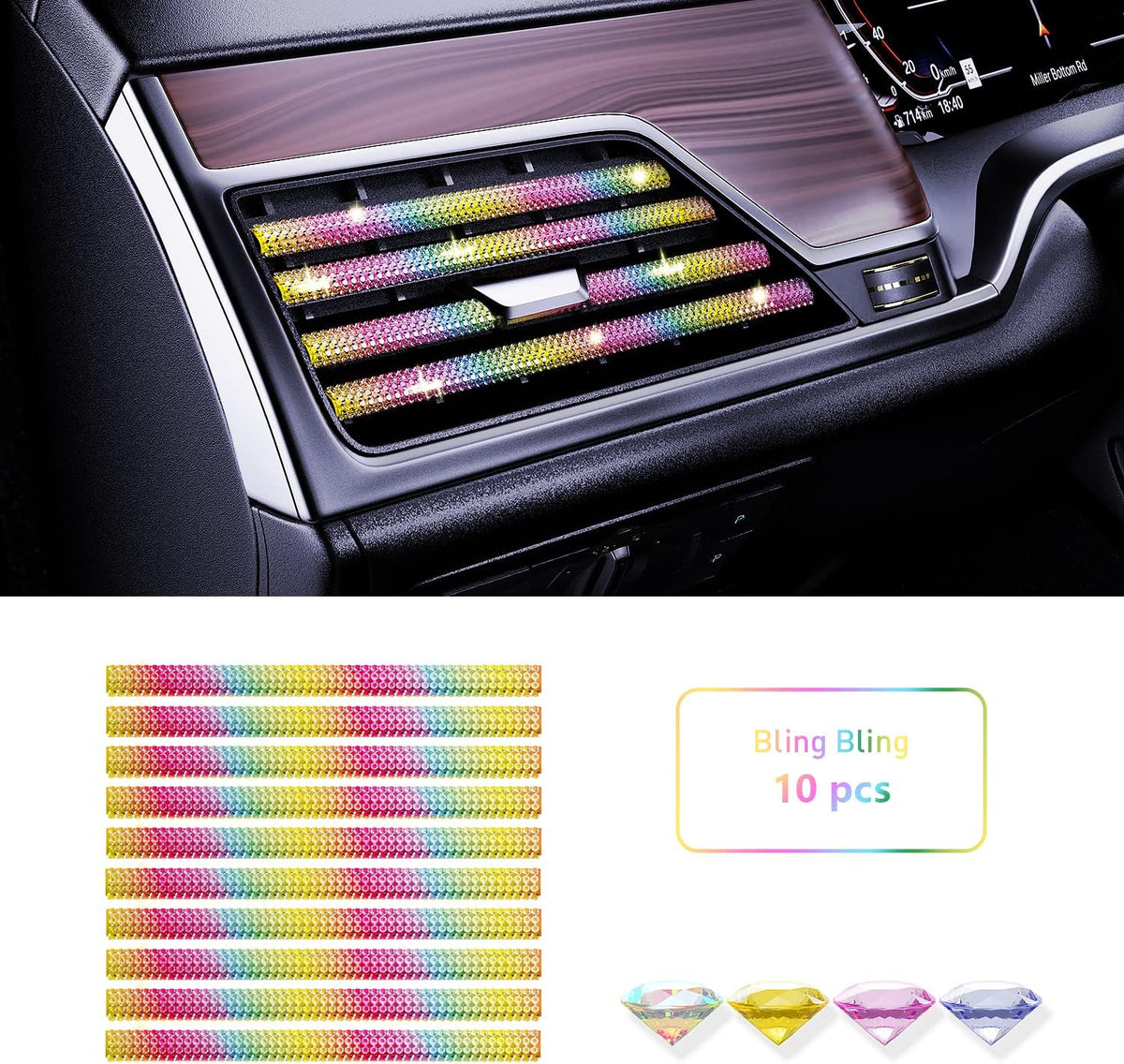 Pink Car Air Vent Decoration Trim Strips, Pack of 10 I878622