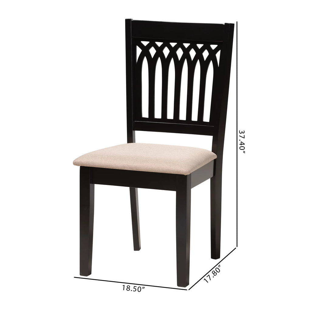 Beige Fabric Dark Brown Wood 2-Piece Dining Chair Set W644