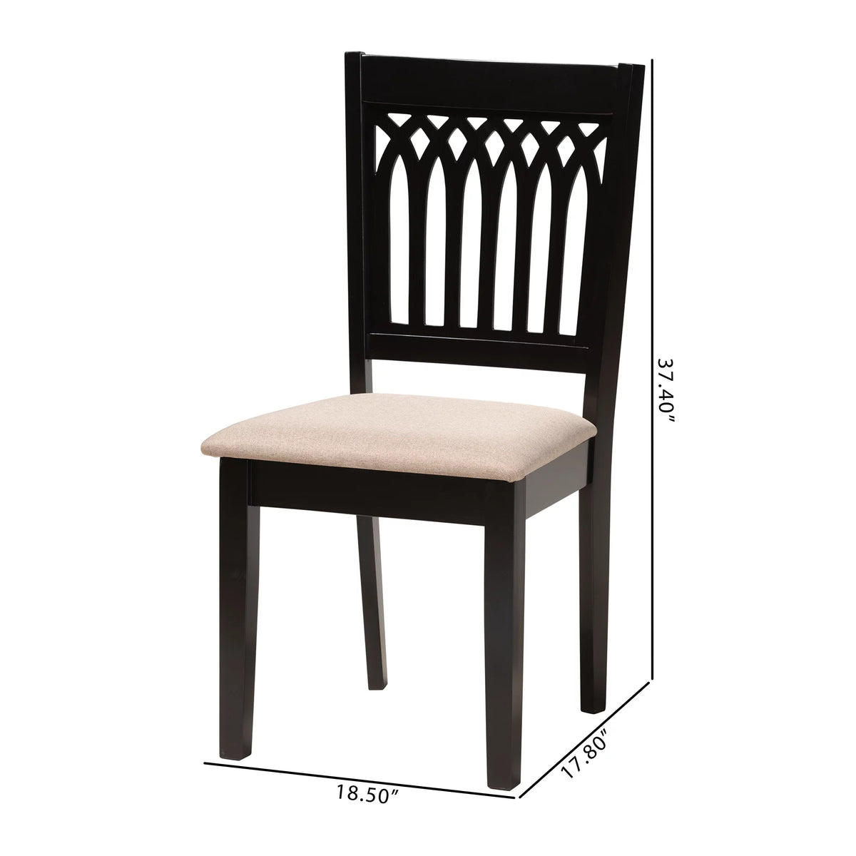 Beige Fabric Dark Brown Wood 2-Piece Dining Chair Set W644