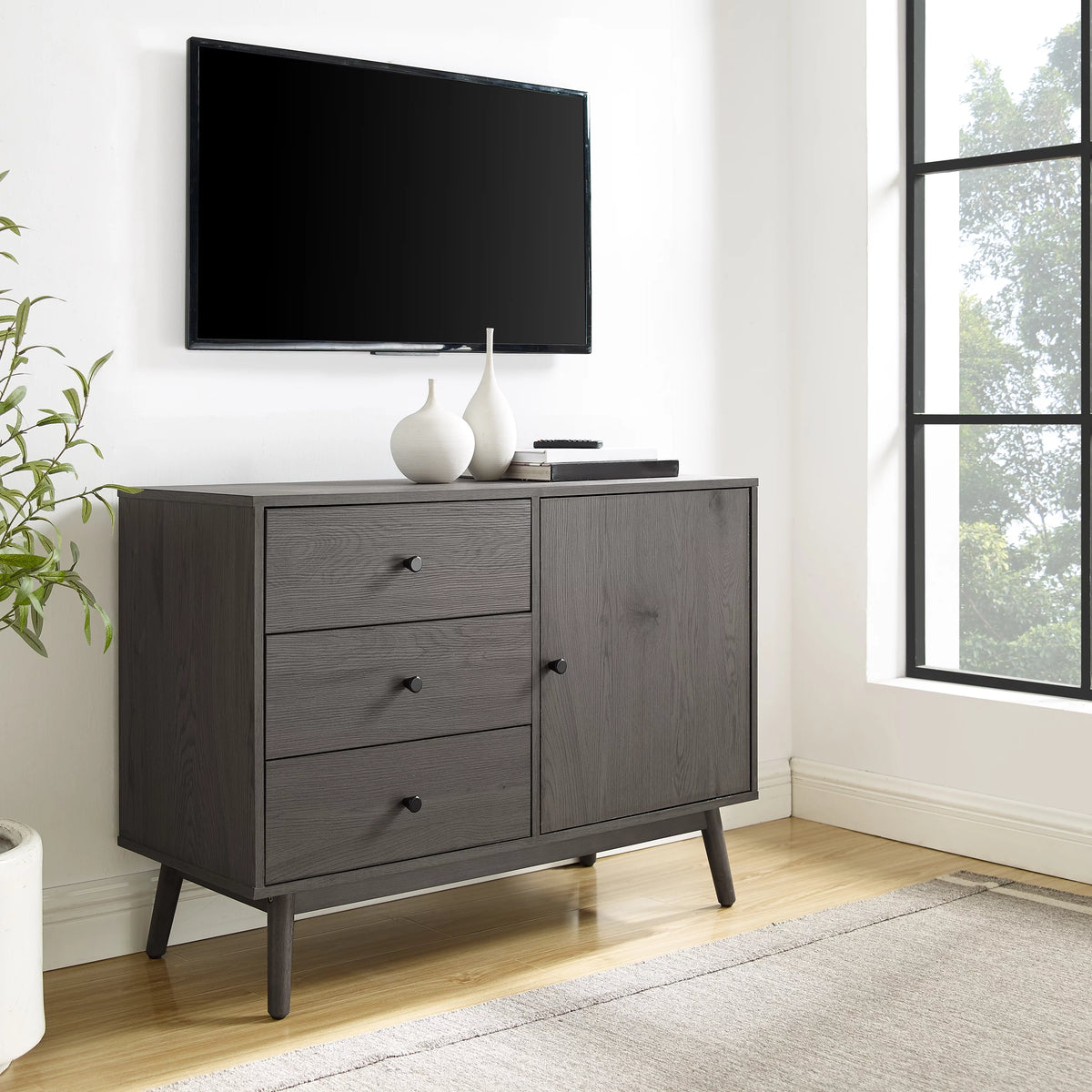 Gray 3 Drawer Engineered Wood Media Console Table N364