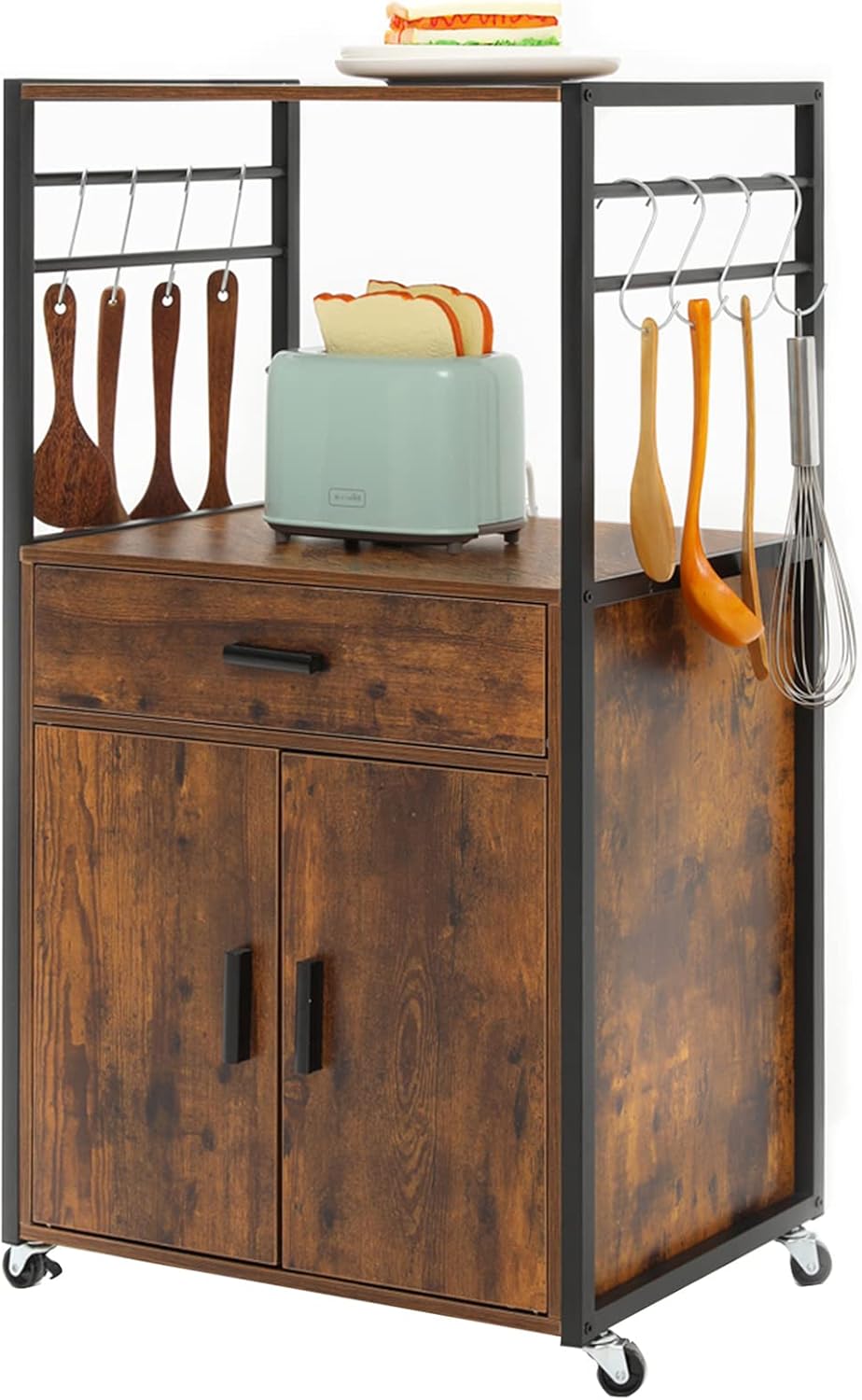 Rustic Brown Rolling Kitchen Island Cart with Drawer Z88275