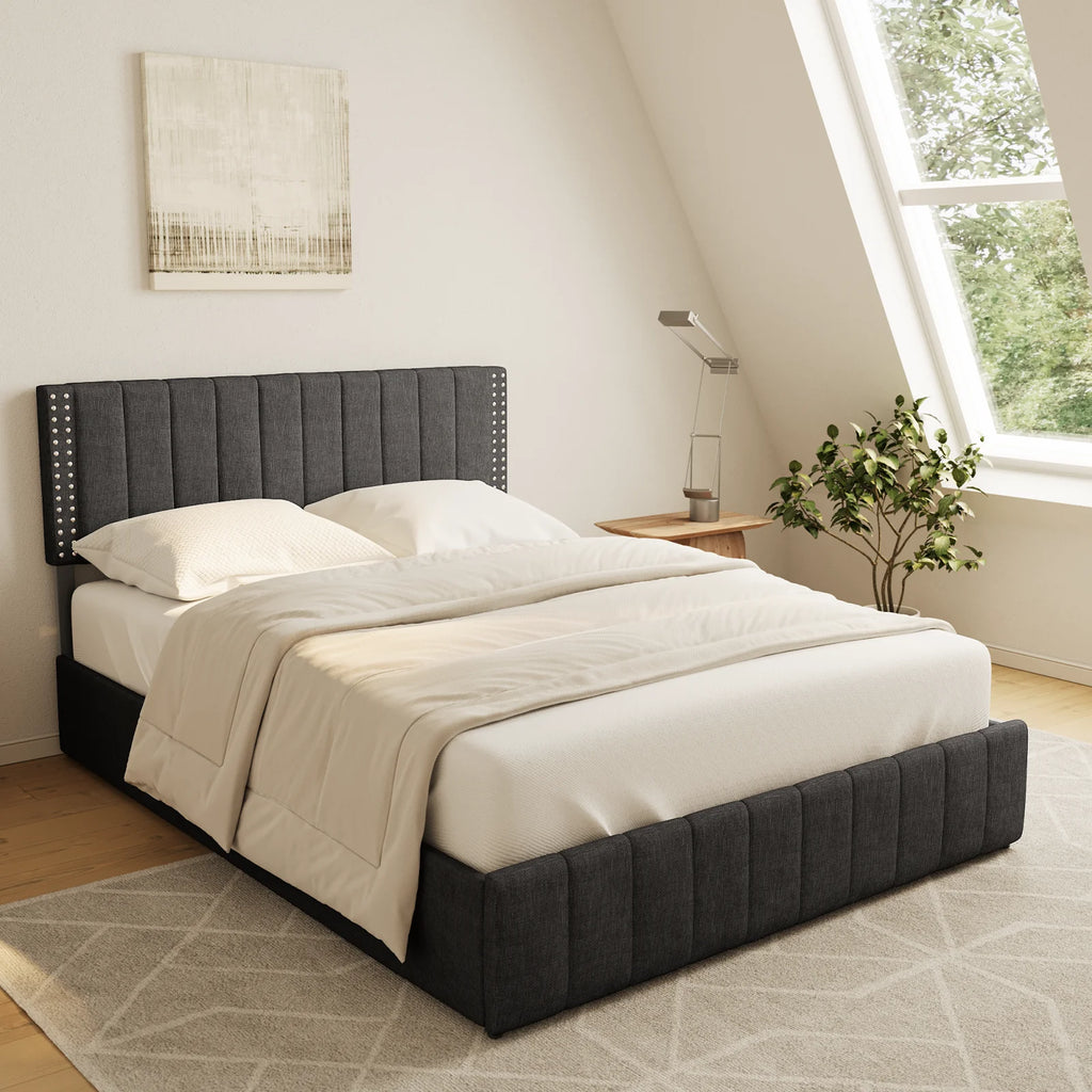 Full Bed Frame with 4 Storage Drawers Dark Grey K453