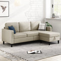Beige Linen Sectional Sofa with Storage Ottoman G128464
