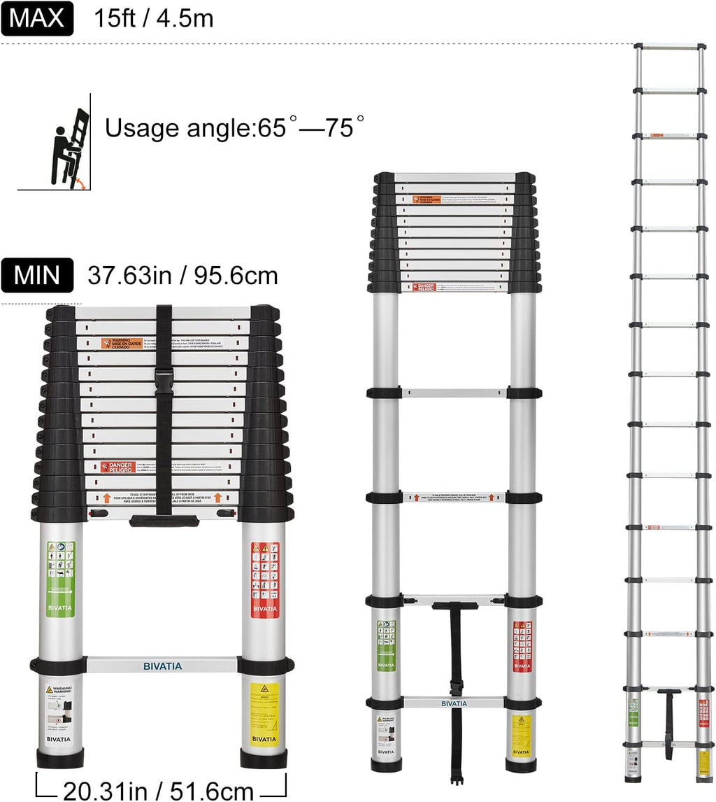 15 Ft Aluminum Telescoping Ladder Type 1A S711569