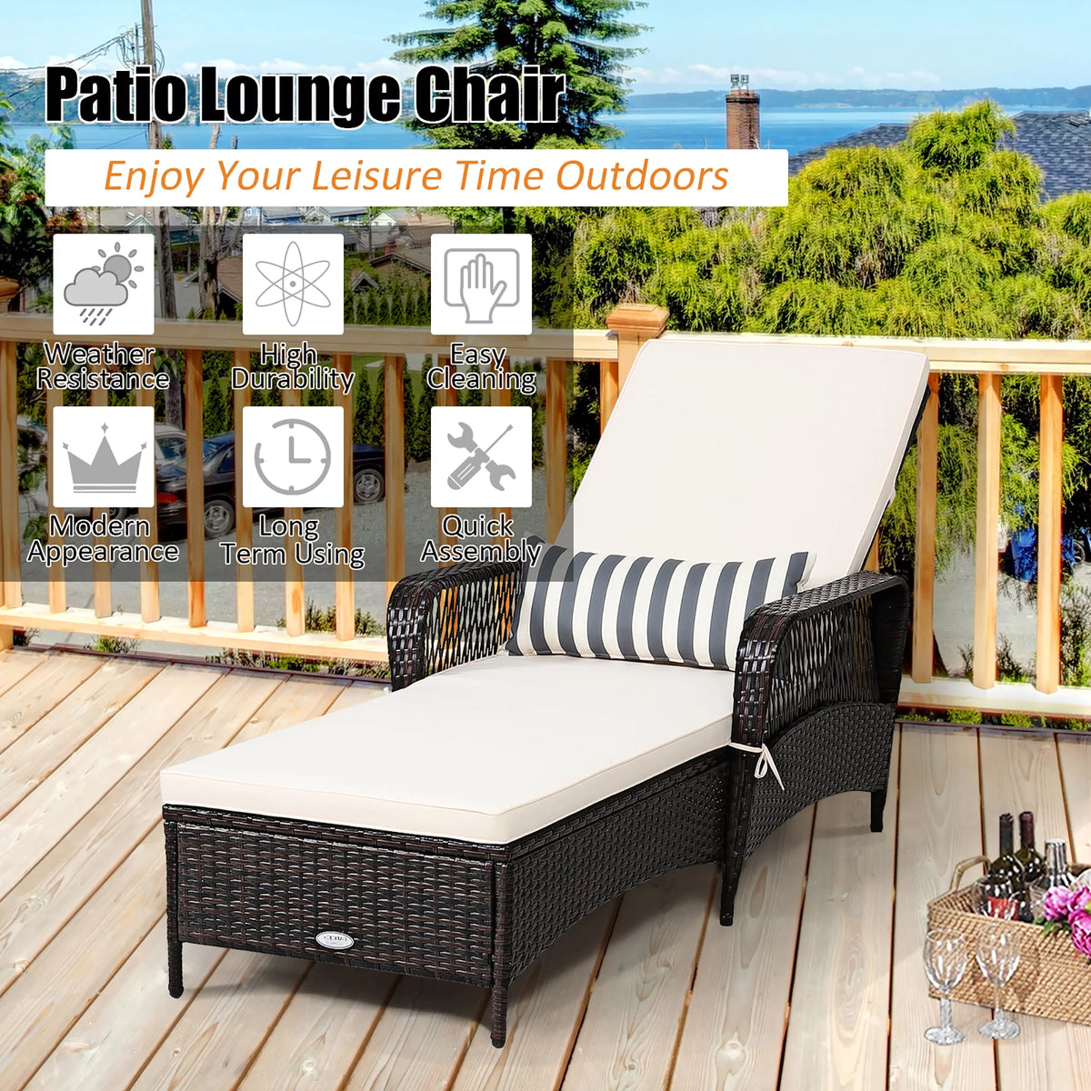 2PCS PE Rattan Chaise Lounge Chair G995468