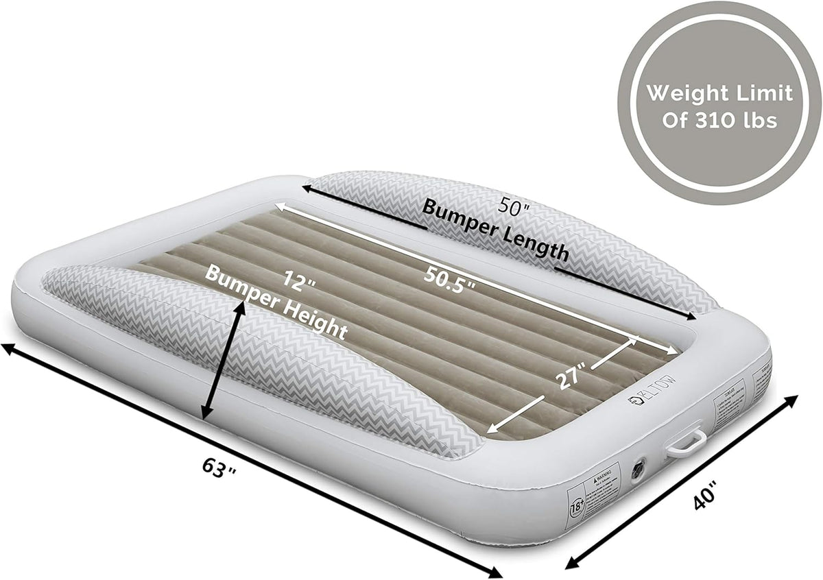 Inflatable Toddler Bed Air Mattress with Safety Bumper, Portable Travel Cot with Removable Mattress, High Speed Pump and Travel Bag B496