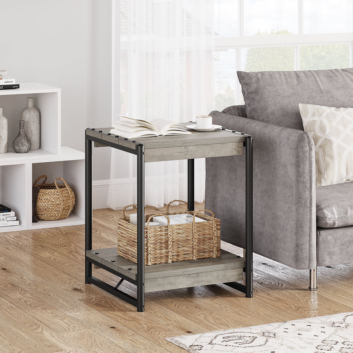 Grey Wood End Table with Storage Shelf G481990