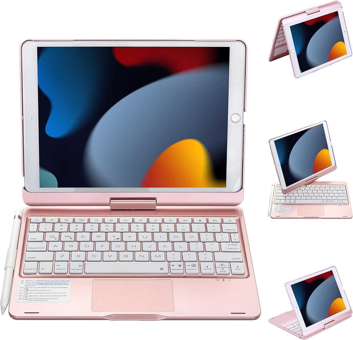 Black Rotatable Color Backlit Keyboard Case for iPad 9th Generation 10.2 inch with Pencil Holder W73705