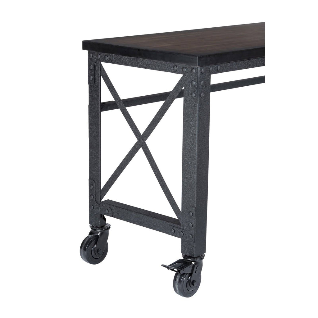 Rolling Industrial Desk with Wooden Top 52 Inches x 24 Inches J241689