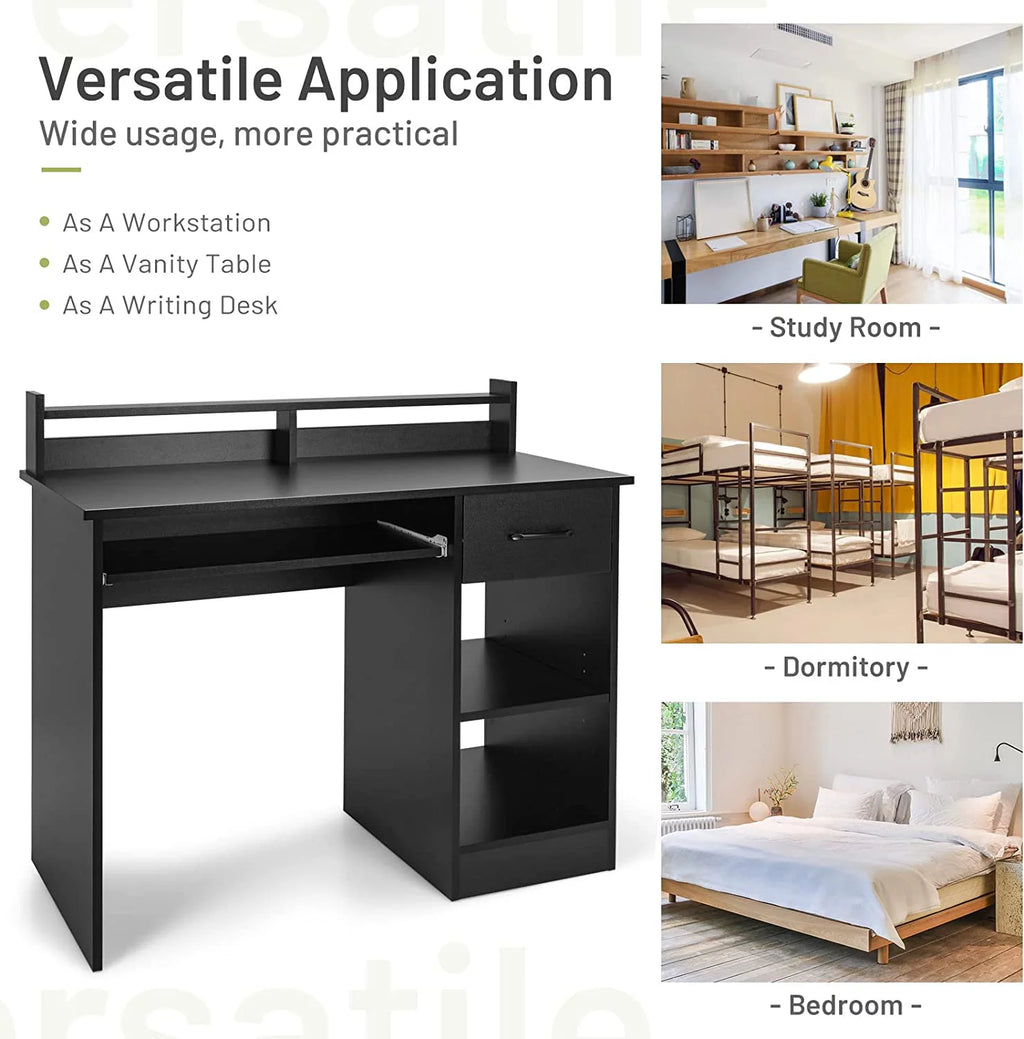 Computer Desk with Drawer & Keyboard Tray, 22 Inch Wide Wood Desk with Hutch & Storage Shelves I48861