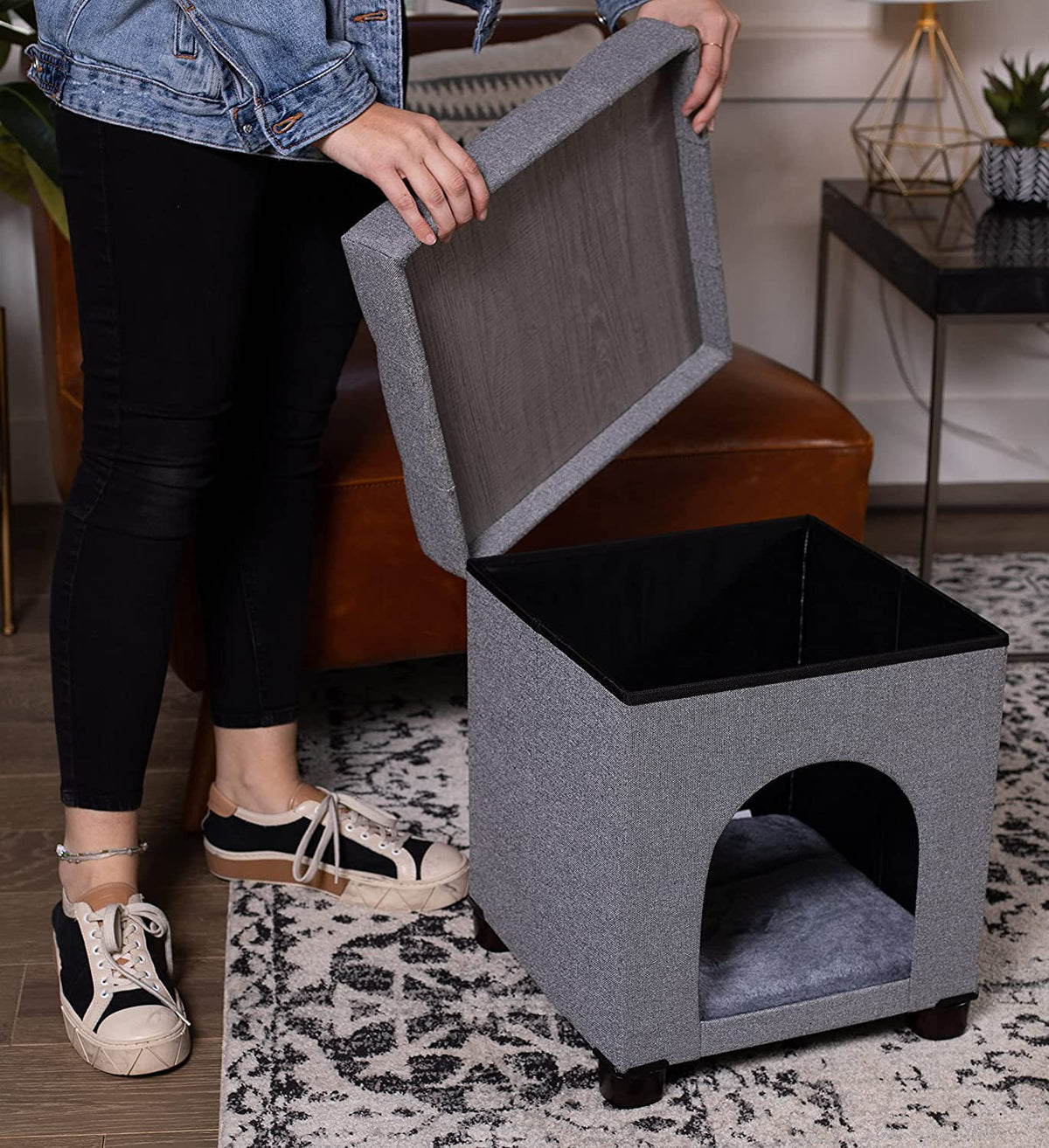 Pet House Bench Ottoman Cat Dog Furniture Bed Footstool Cozy Condo Cave F895