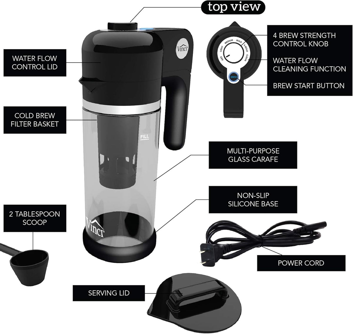 Cold Brew Electric Coffee Maker 1.1 Liter Glass Carafe Y688