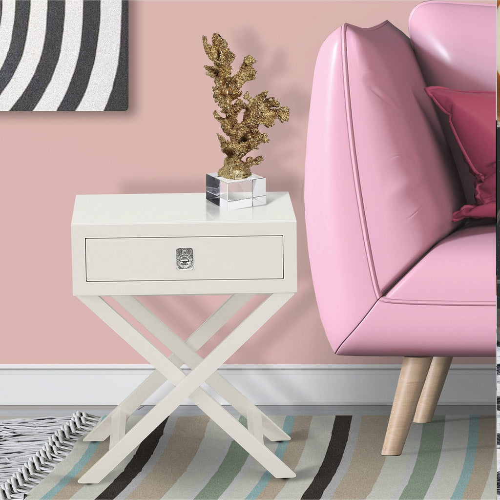 Square Night Stand End Table with Drawer in White Finish D65317