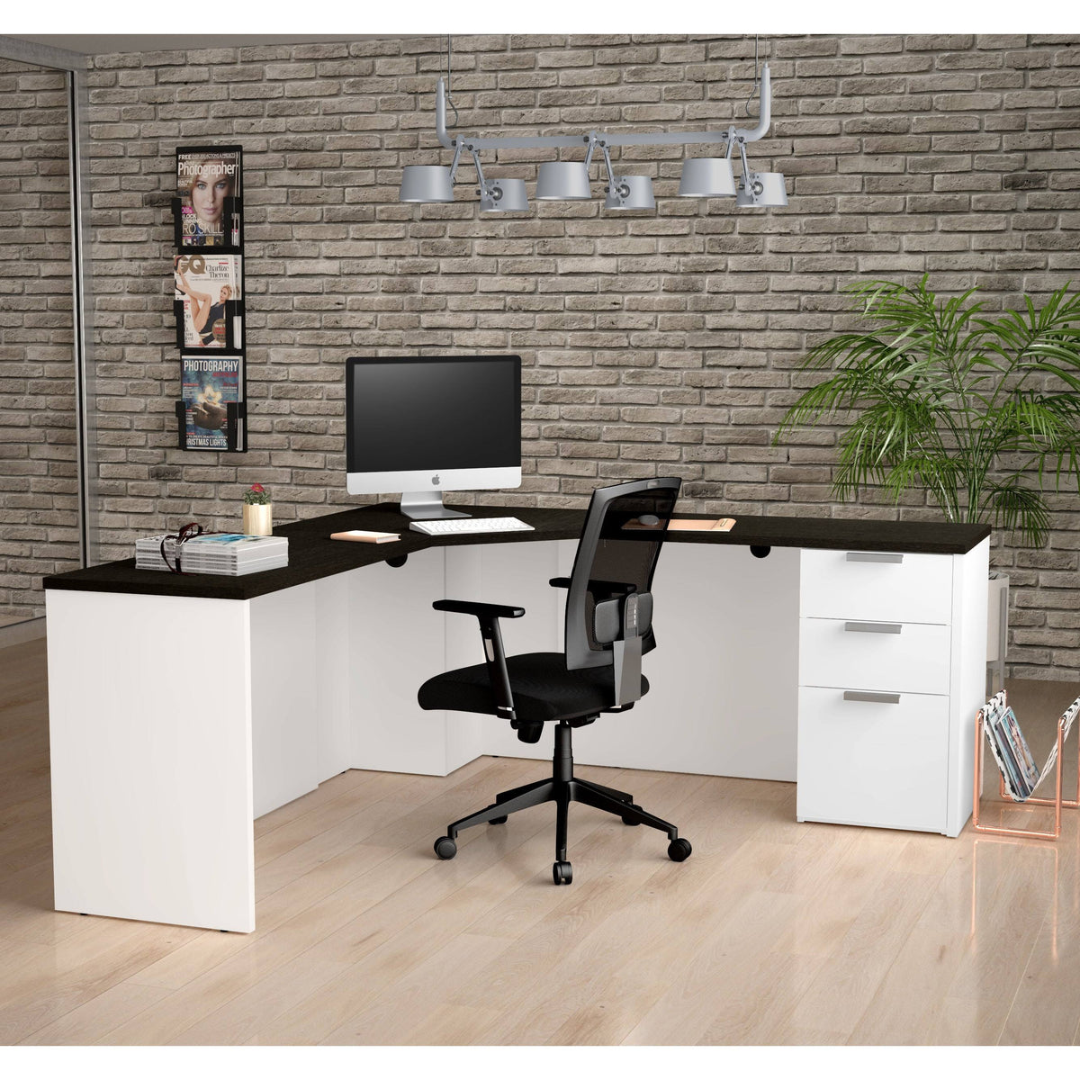 Deep Grey White Corner Desk R30392