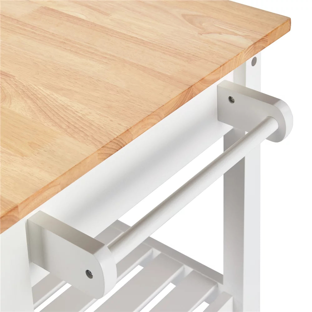 White Kitchen Island Cart with Wheels Storage Drawer T912
