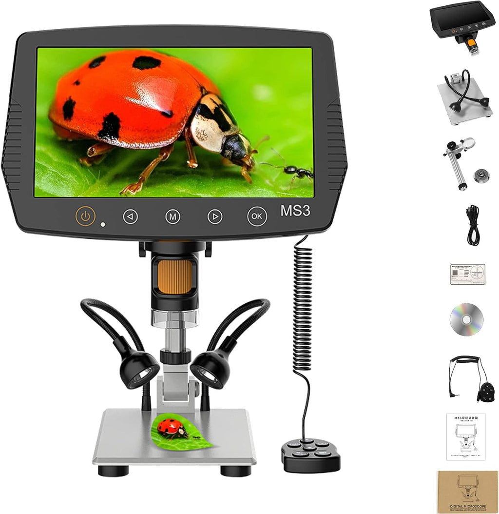 7 Digital Microscope 12MP 1080P Video with Metal Stand 2 LED Fill Lights 32G SD Card Y575