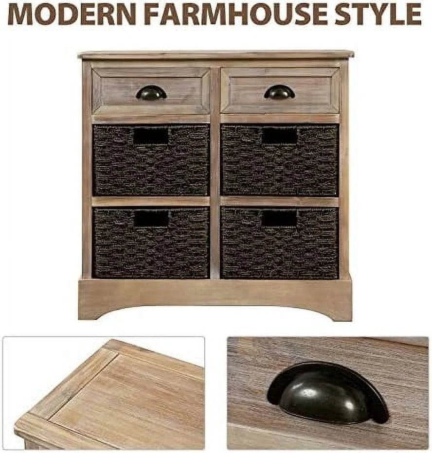 Chest Cabinet Unit with 2 Wood Drawers and 4 Wicker Baskets Y13562
