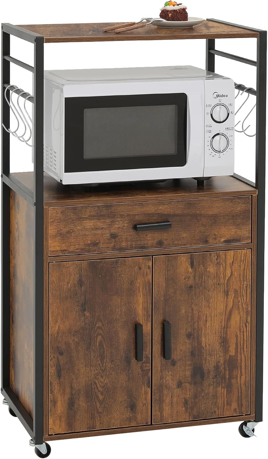 Rustic Brown Rolling Kitchen Island Cart with Drawer Z88275