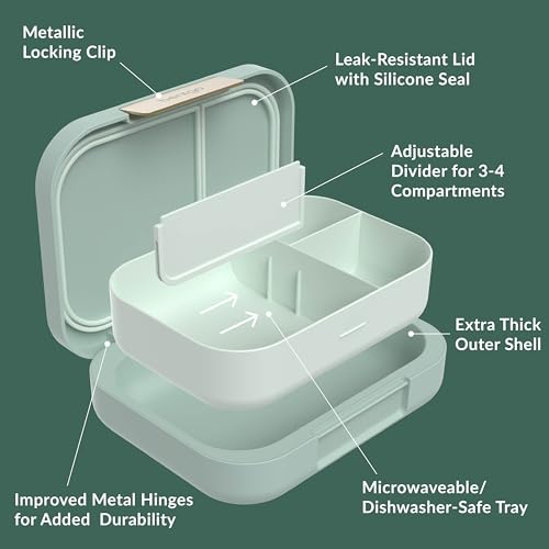 Dark Gray Bento Lunch Box, 3-4 Compartments, Leak-Resistant, 44 fl oz, BPA-Free H89106