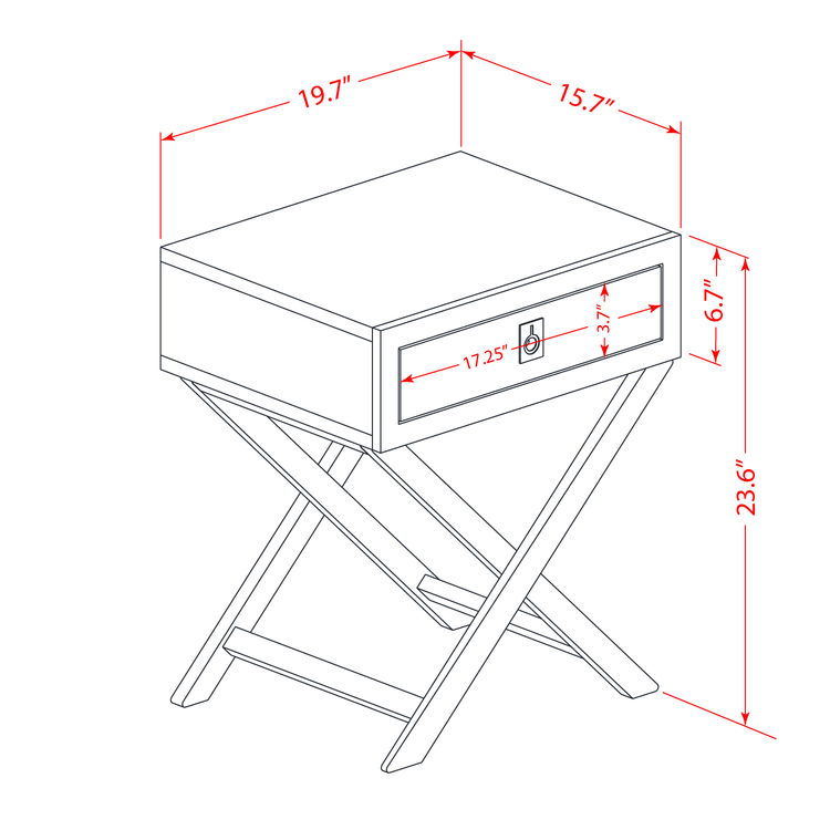 Square Night Stand End Table with Drawer in White Finish D65317
