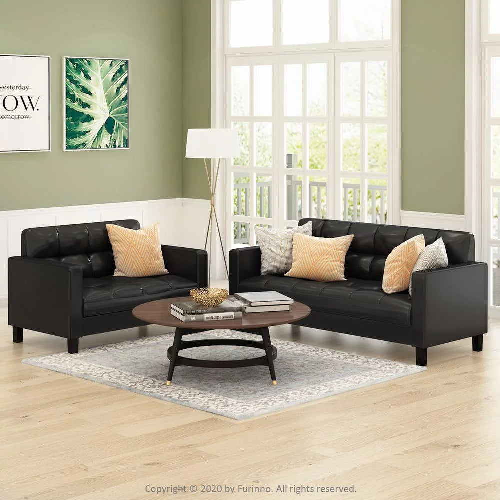 Black Faux Leather 3-Seater Sofa C745