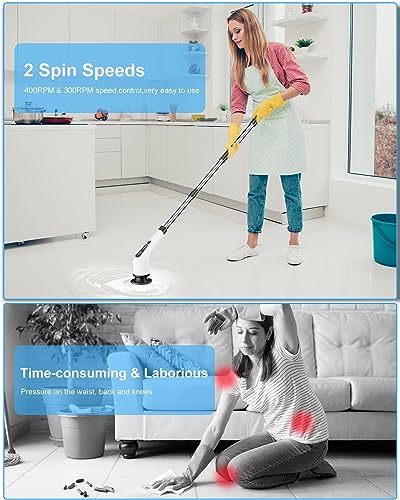 Cordless Electric Spin Scrubber with 8 Replaceable Brush Heads Z321