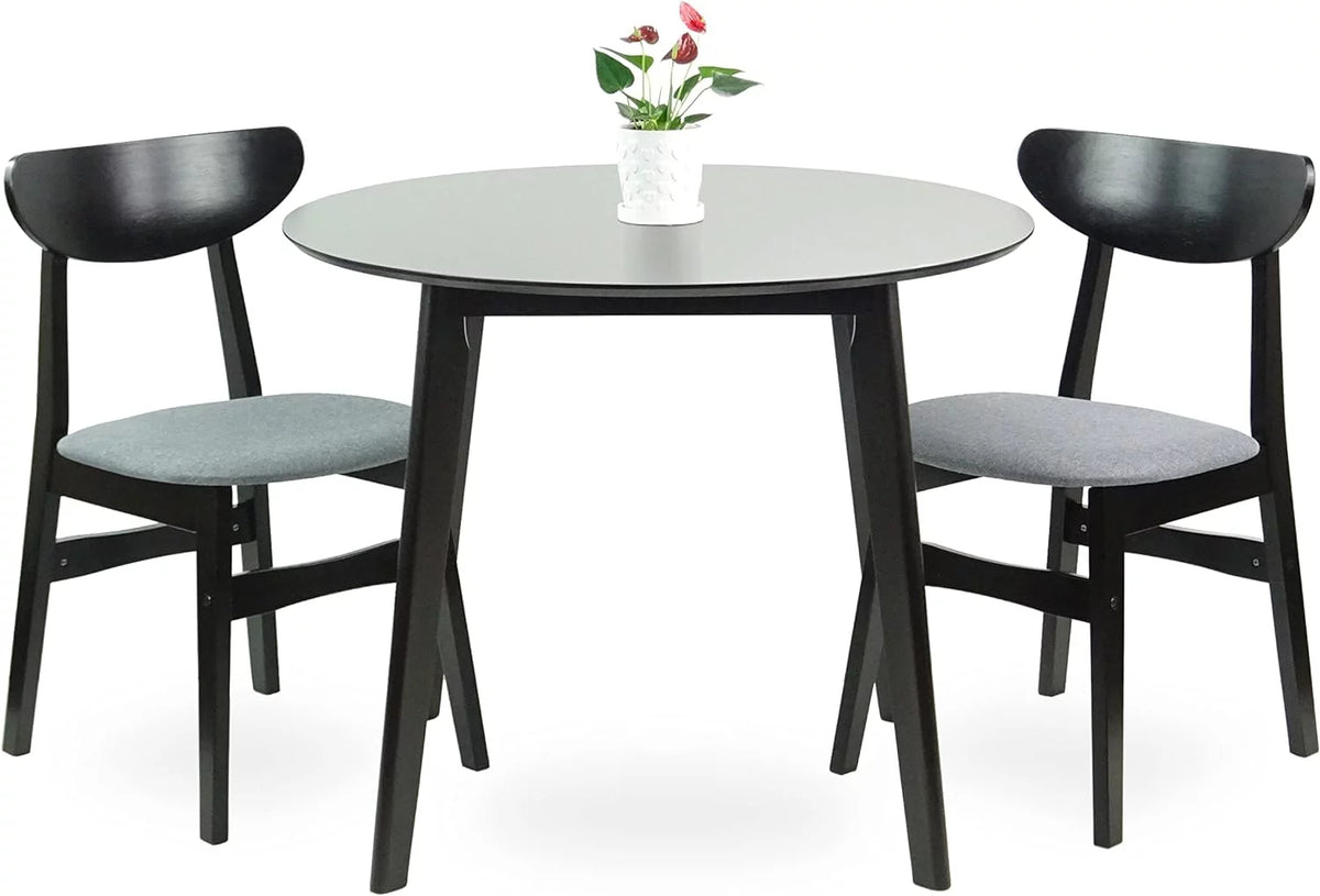 Set Of 3 Round Dining Table And 2 Side Chairs Solid Wood Padded Seat W322