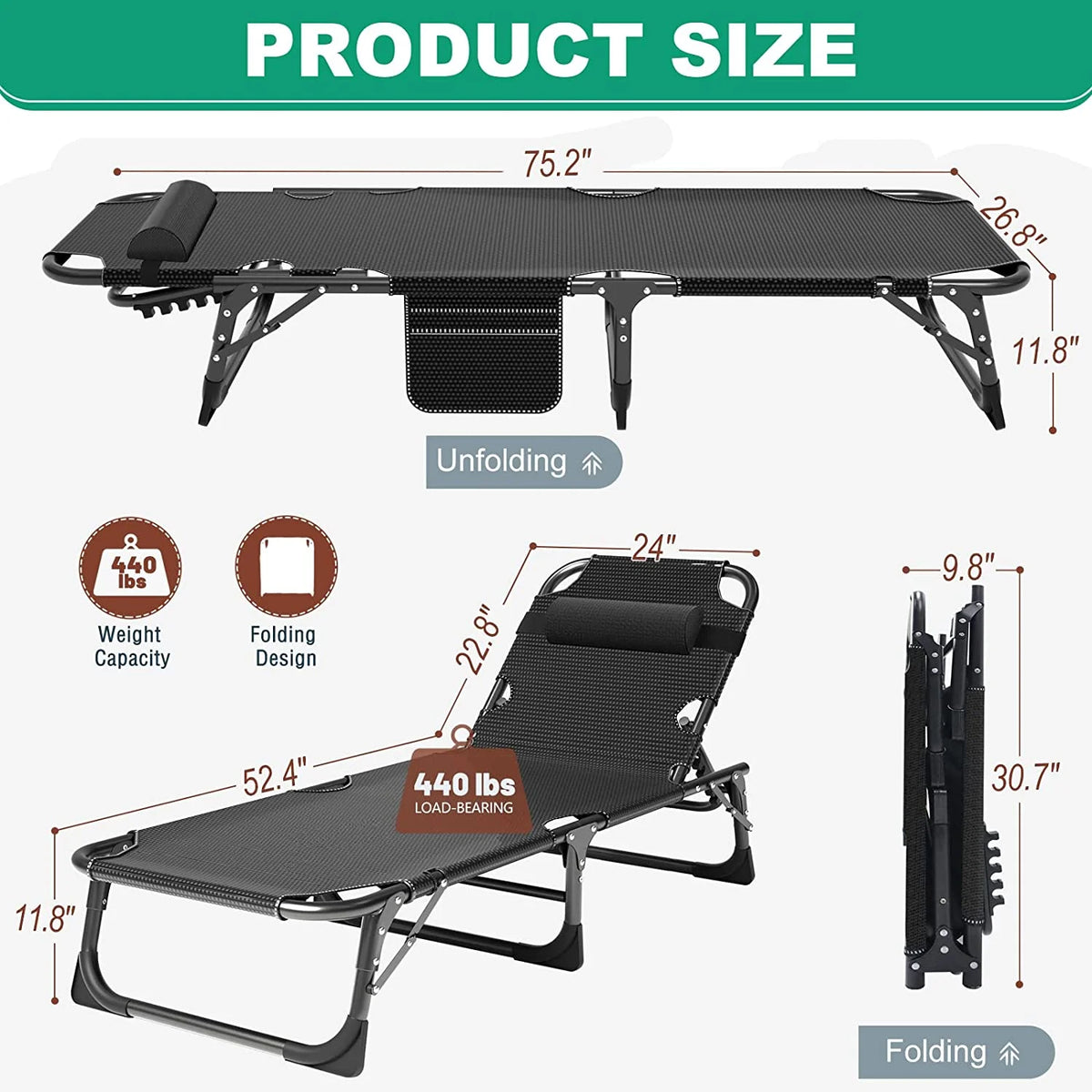 5-Position Adjustable Folding Lounge Chair S857444