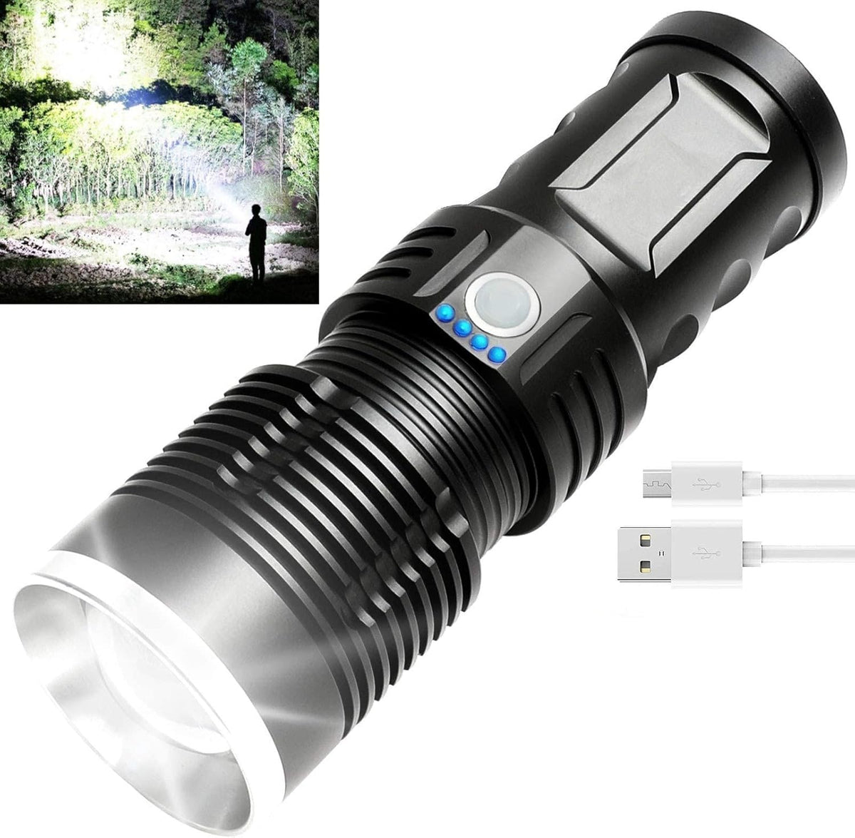 100000 Lumen Rechargeable Flashlight with USB Cable, 3 Modes, Zoomable, Waterproof I963