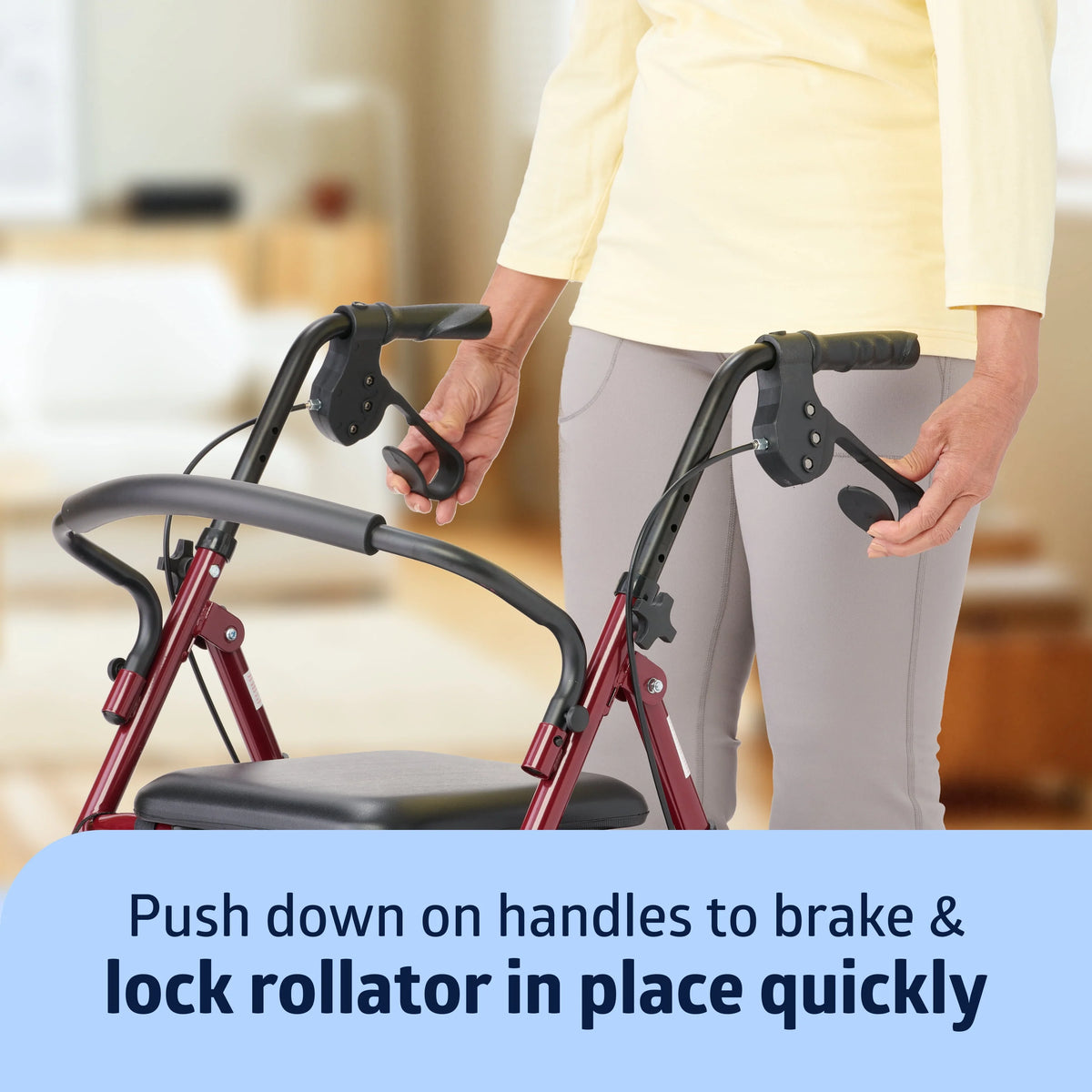 Folding Steel Rollator Walker, 6 Wheels, 350lb Weight Capacity, Burgundy Red B821497