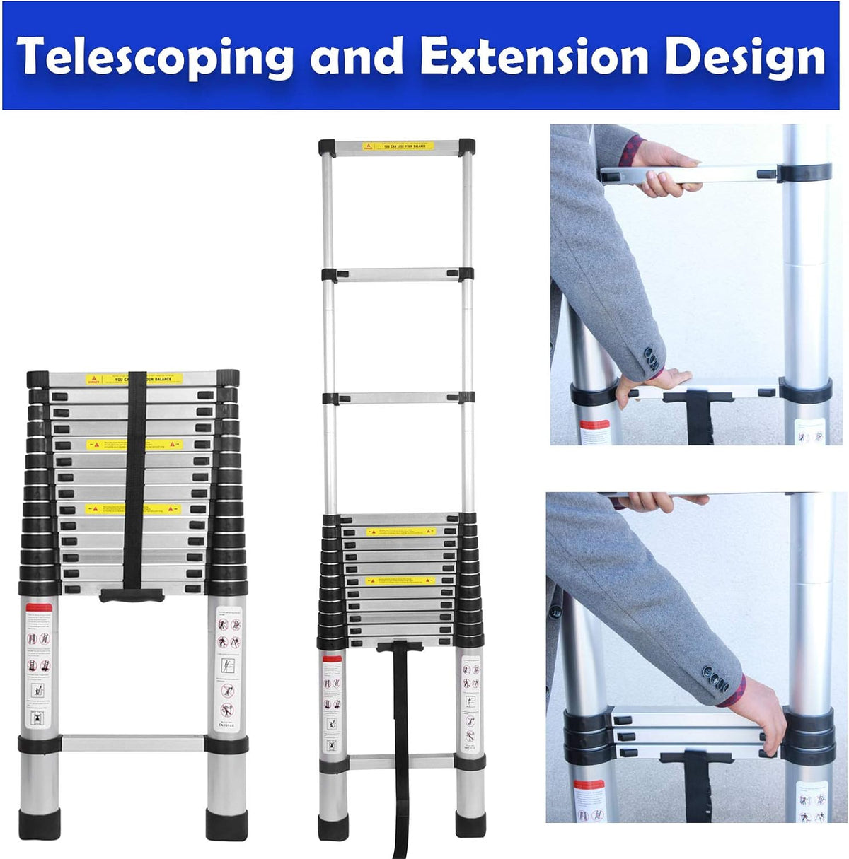 20ft Aluminum Telescoping Ladder Adjustable Height M776