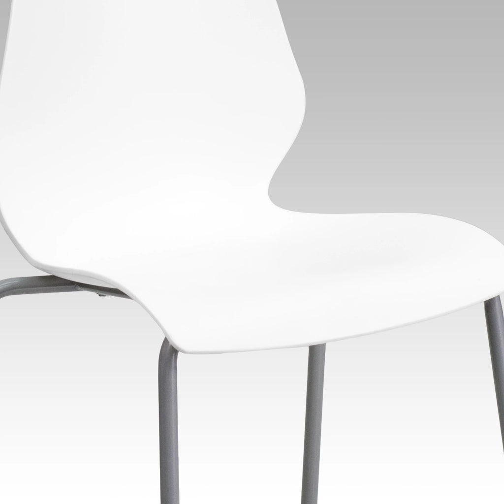 White Stack Chair with Lumbar Support and Silver Frame K26763