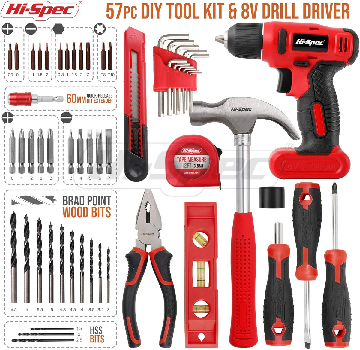 8V Electric Power Drill Driver & Home DIY Tool Kit Set W216428