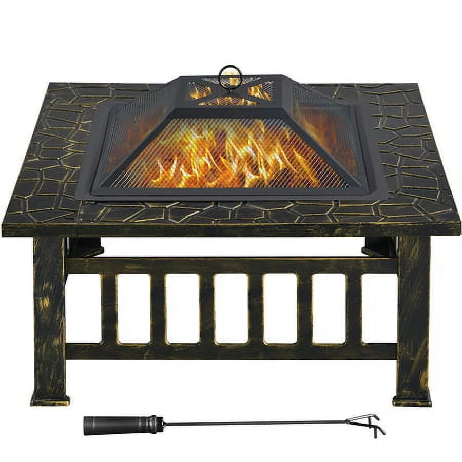 32'' Black Metal Square Fire Pit with Cover O9511