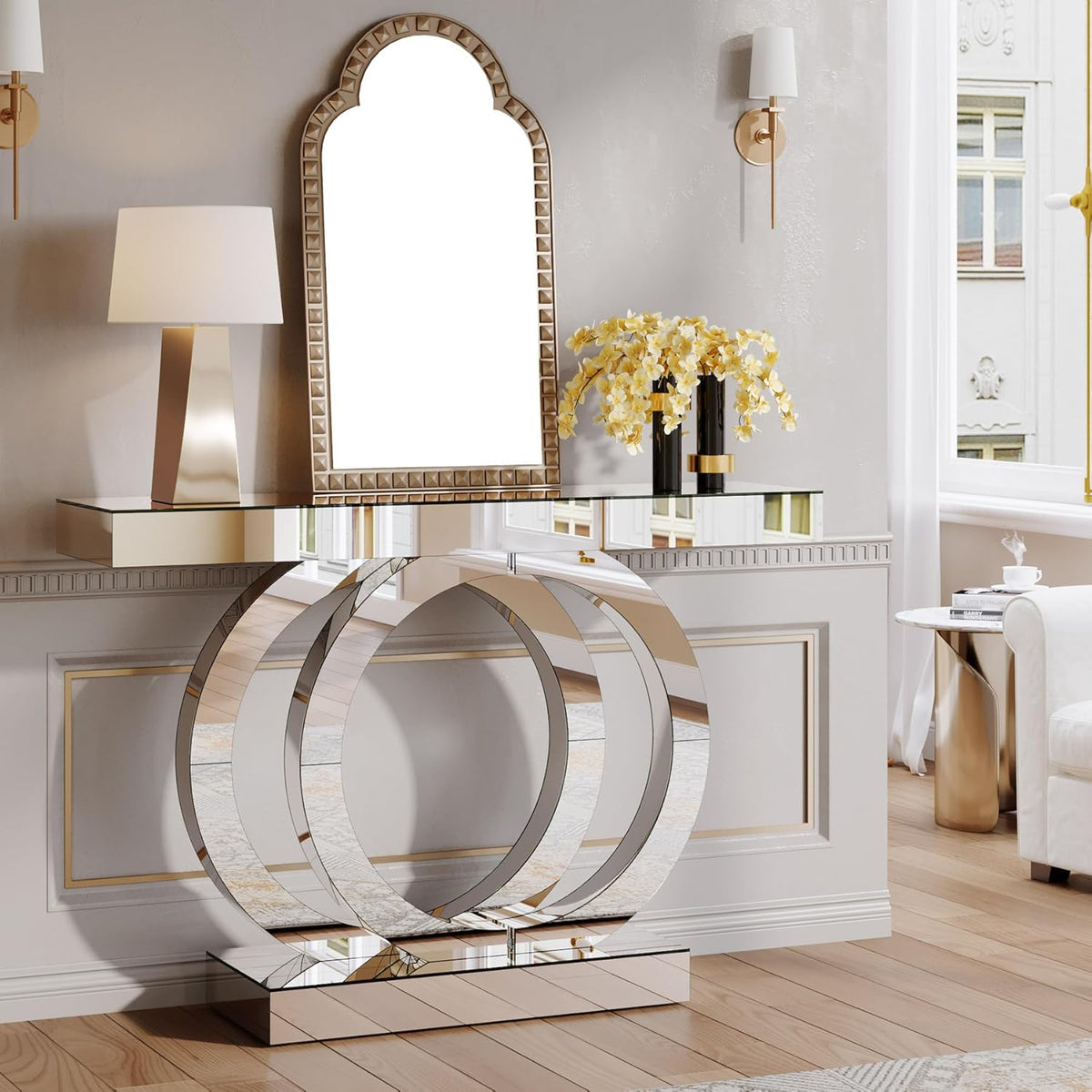 43.3-Inch Mirrored Console Table with Thickened Mirror Finish Tabletop C177526