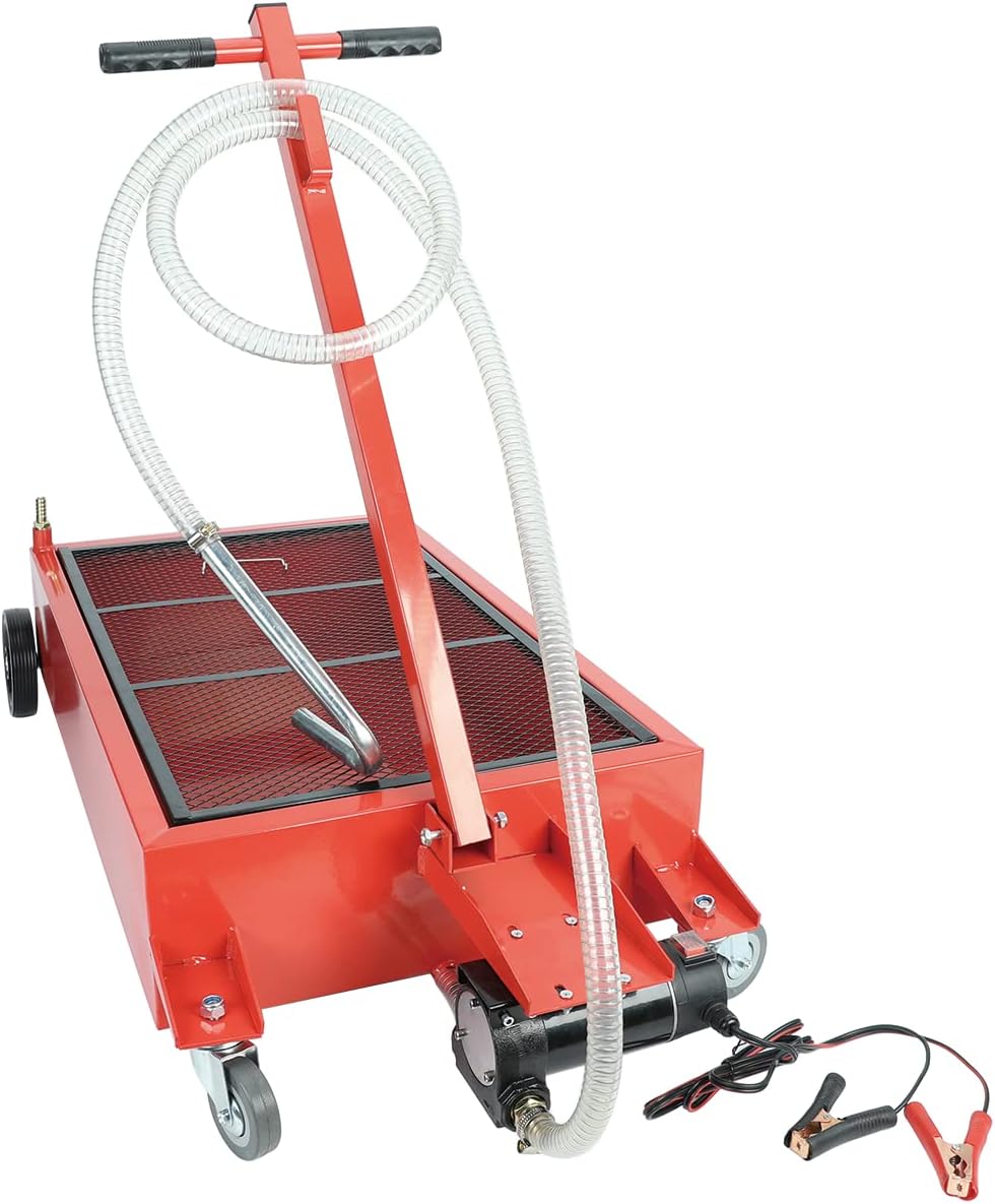 Low Profile Oil Drain Pan 17 Gallon Portable with 12V DC Centrifugal Electric Pump and 7 FT Hose A541549