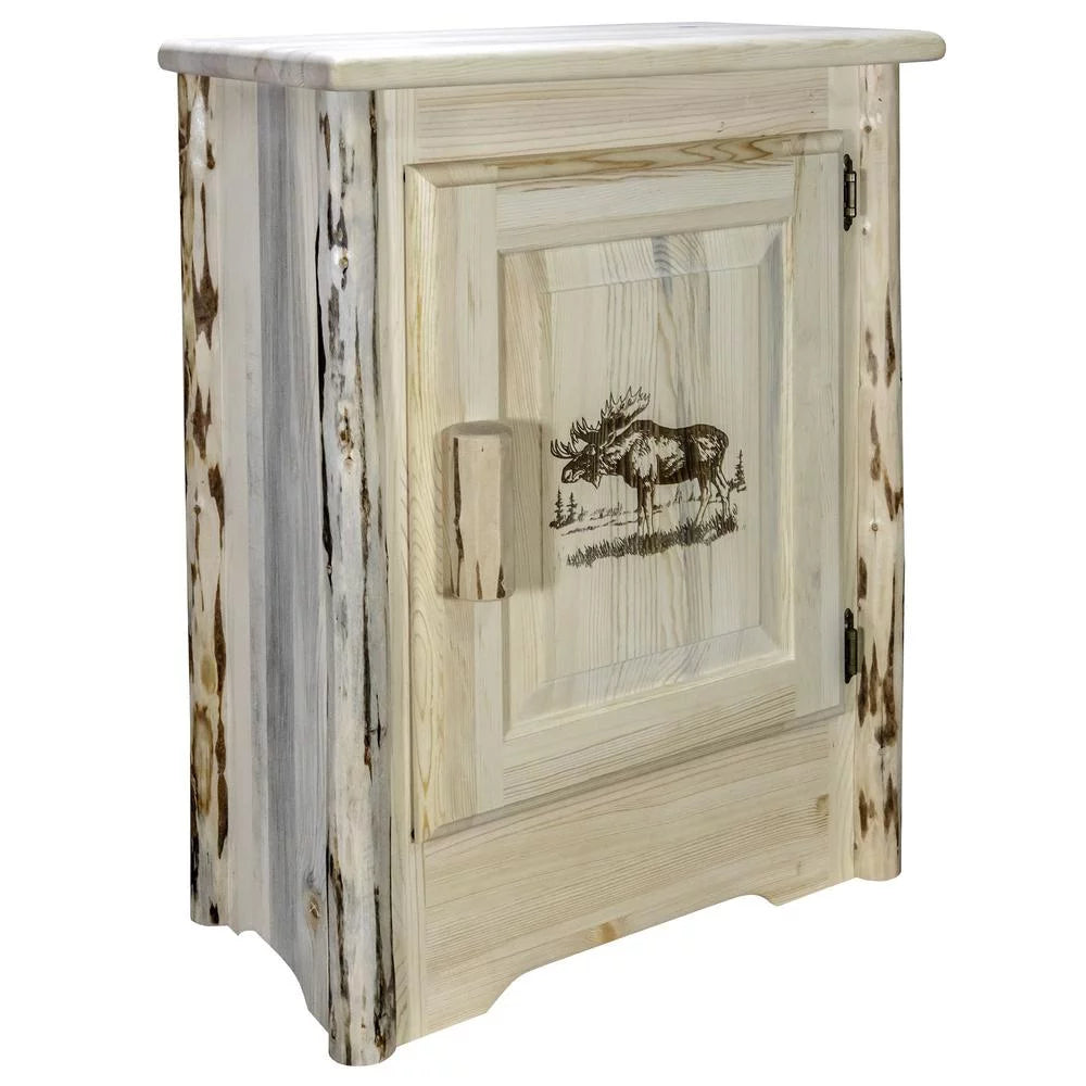 Wood Accent Cabinet with Engraved Moose in Natural Y70889