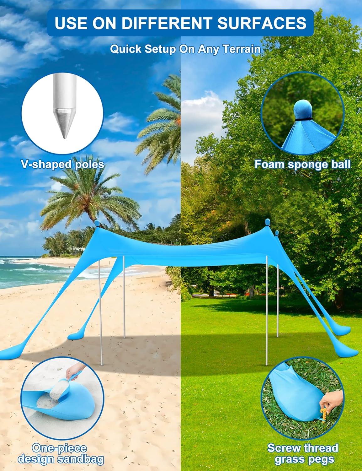 Beach Canopy with 4 Aluminum Poles, UPF50+ Sun Shelter, Pack of 2 U546368