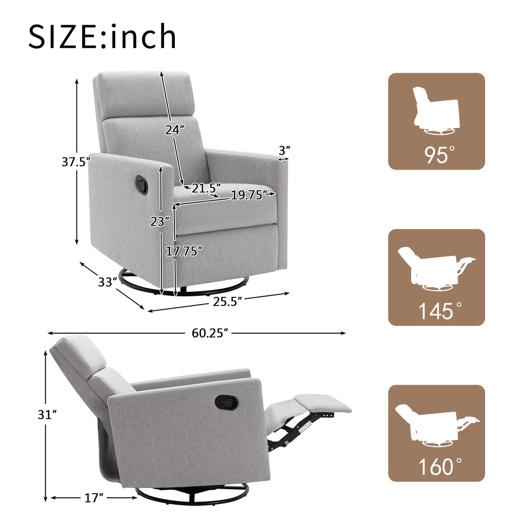 Gray Upholstered Swivel Recliner Chair P67016