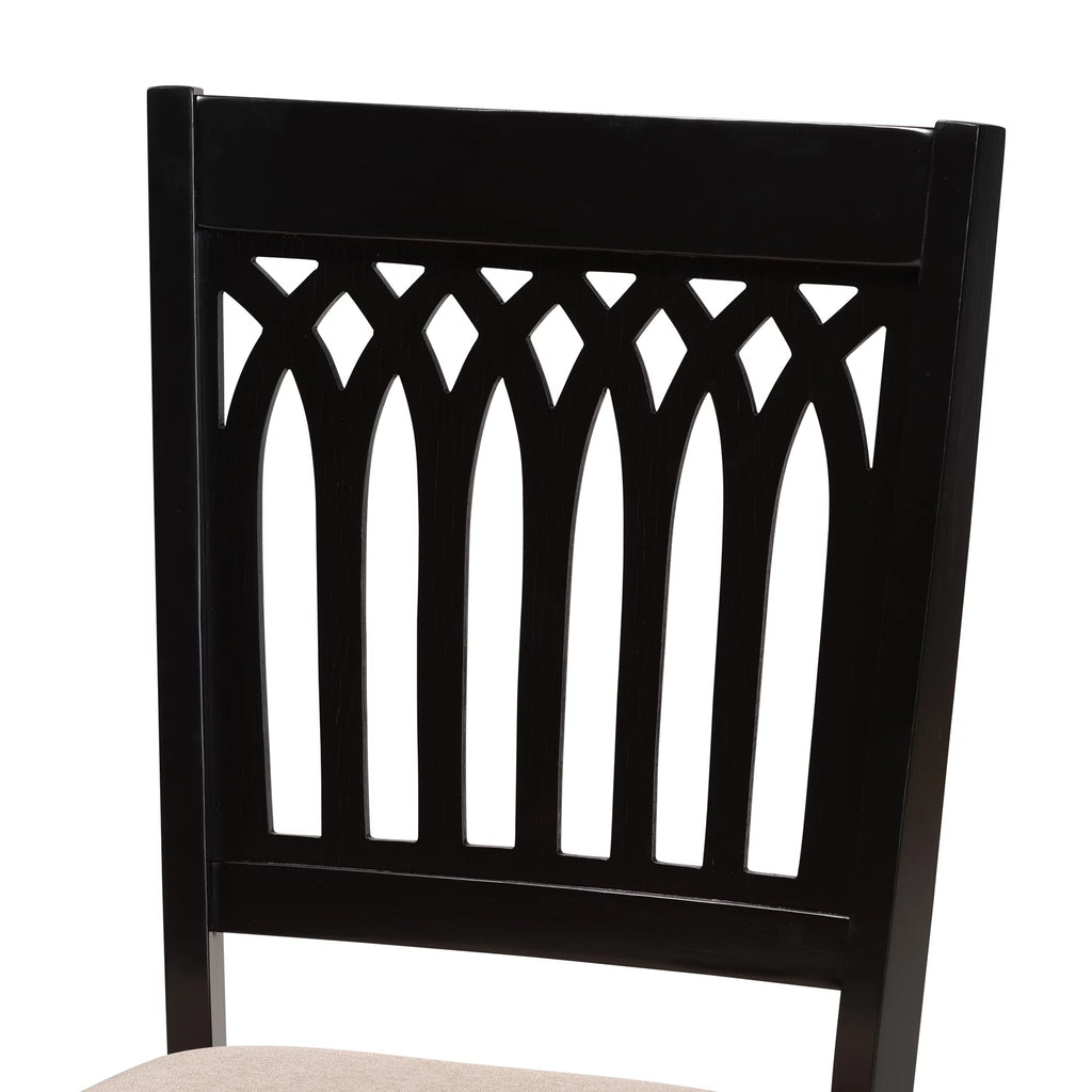 Beige Fabric Dark Brown Wood 2-Piece Dining Chair Set W644