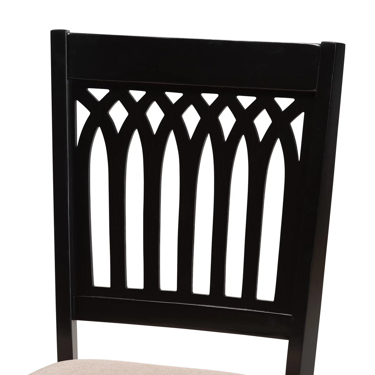 Beige Fabric Dark Brown Wood 2-Piece Dining Chair Set W644